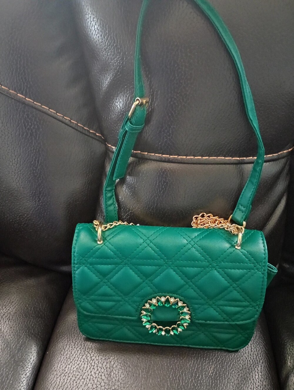 Emerald Green Shoulder Bag with Gold Accent